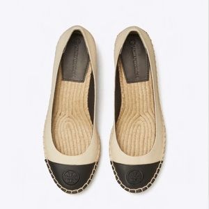 Tory Burch Cream Color Block Espadrille Wedge